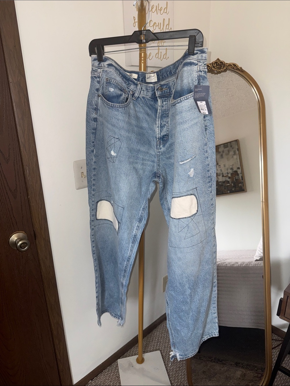 Universal Thread Light Blue Distressed Boyfriend Jeans with Knee Patches